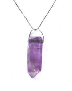 Natural Amethyst Crystal Pendant on Sterling Silver Box Chain. 