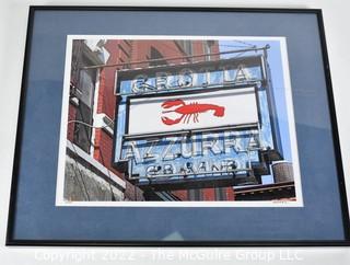 Framed and Matted Color Photograph of Grotta Azzura Restaurant Sign, New York City, NY, Signed by Artist, Hopper.  16" x 20".