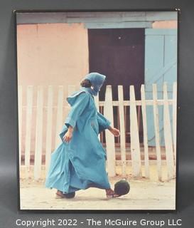 Framed Color Photograph of Girl Kicking Ball, Maricabo Indian, Venezuela by Arther Rickerby for Life Magazine. 16" x 20".