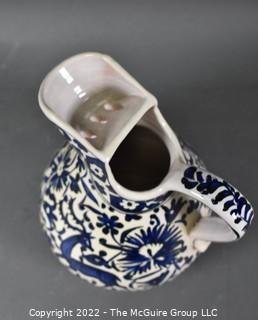 Hand Painted  Pottery Pitcher By Icaros Ceramics of Rhodes Greece Especially For The Sea Fare Restaurant.  9" tall.