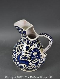 Hand Painted  Pottery Pitcher By Icaros Ceramics of Rhodes Greece Especially For The Sea Fare Restaurant.  9" tall.