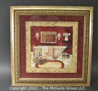 Gilt Framed Under Glass Print of Bathroom Interior.  171/2" x 17 1/2".