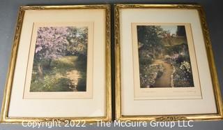 Pair of Wallace Nutting hand colored prints.  Framed under Glass