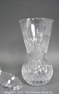 Group of Crystl Glass Items Including Hobnail Milk Glass and Sterling Rim Etched Glass Bowl.