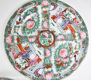 Three (3) Asian Hand Painted Porcelain Serving and Dinnerware in Rose Medallion Pattern with Chopmarks.  