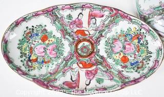 Three (3) Asian Hand Painted Porcelain Serving and Dinnerware in Rose Medallion Pattern with Chopmarks.  