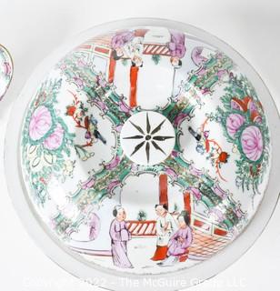 Three (3) Asian Hand Painted Porcelain Serving and Dinnerware in Rose Medallion Pattern with Chopmarks.  