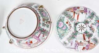 Three (3) Asian Hand Painted Porcelain Serving and Dinnerware in Rose Medallion Pattern with Chopmarks.  