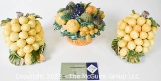 Three (3) Ceramic Decorative Fruit Item Made In Italy.