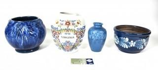 Four (4) Potter Vases and Planters in Blue.  