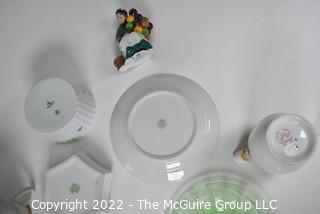 Collection of Porcelain Items Including Royal Doulton Balloon Seller Figurine, Washington DC Souvenir, Vaseline Glass Plate, Etc.