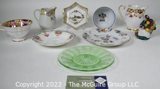 Collection of Porcelain Items Including Royal Doulton Balloon Seller Figurine, Washington DC Souvenir, Vaseline Glass Plate, Etc.