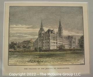 Framed Under Glass Color Lithograph of "The College of the Jesuits at Georgetown" by Kilburn. 9" x 11".