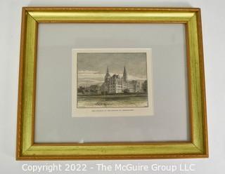 Framed Under Glass Color Lithograph of "The College of the Jesuits at Georgetown" by Kilburn. 9" x 11".