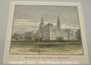 Framed Under Glass Color Lithograph of "The College of the Jesuits at Georgetown" by Kilburn. 9" x 11".