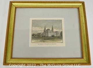 Framed Under Glass Color Lithograph of "The College of the Jesuits at Georgetown" by Kilburn. 9" x 11".