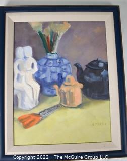 Framed Oil on Canvas Still Life Signed By Artist, S Marvin.  14" x 17".