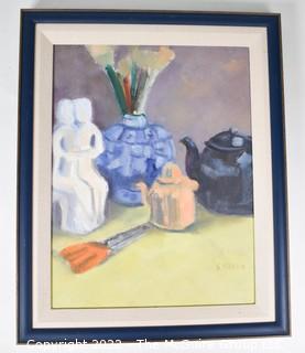 Framed Oil on Canvas Still Life Signed By Artist, S Marvin.  14" x 17".