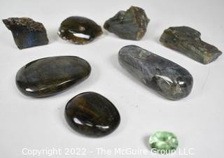 Group of Polished Stones Including One Loose 16Kt Green Peridot Gem Stone.