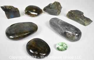 Group of Polished Stones Including One Loose 16Kt Green Peridot Gem Stone.