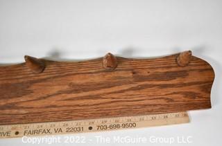 Primitive Hand-Made Wooden Wall Mount Coat Rack. 40" long.