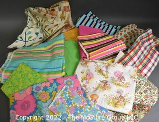 Group of Vintage Retro Fabric Remanents Including Holly Hobbie, Fabric Catalog Samples and Terry Cloth. 