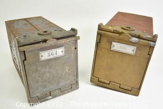 Heavy Cast Iron Lock Boxes with Handles and Number Tag.  One does not open