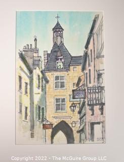 Unframed Matted Watercolor on Paper Entitled "Ambiose France" Signed by Artist Condie Lamb. Measures 20" x 15 1/2".