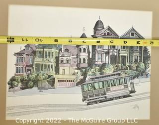 Pencil Signed Colored Print of the "Painted Ladies" Row Houses in San Francisco.  Martin Zang 1980