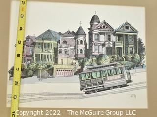 Pencil Signed Colored Print of the "Painted Ladies" Row Houses in San Francisco.  Martin Zang 1980