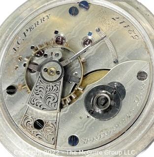 NY Watch Co. Pocket Watch. Perry, J.C., l8S-l5J-HN4K-Adjusted-(EA70l) #52,117  Coin Silver Case