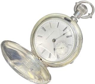 Hampden Pocket Watch.  R.F. Gilmor, Ukiah City, Cal. 18S-11J-HG1K-U-"71" (EA331) 	  	Ency. at 149 #122,879  Coin Silver Case