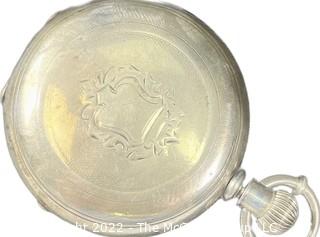 Hampden Pocket Watch.  R.F. Gilmor, Ukiah City, Cal. 18S-11J-HG1K-U-"71" (EA331) 	  	Ency. at 149 #122,879  Coin Silver Case