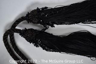 Long Black Silk Tassel on Cord with Beading