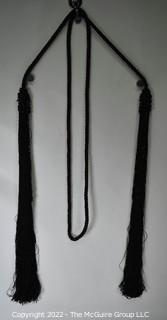 Long Black Silk Tassel on Cord with Beading