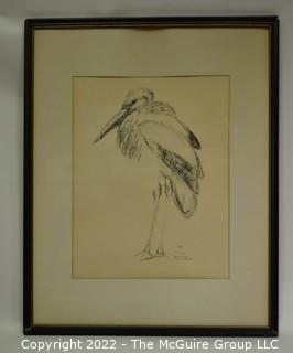 Framed Under Glass Lithograph of Bird Signed by Artist Bruce Moore with Inscription (To Mike, From  Above).  Measures 21" x 17". 