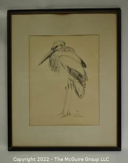 Framed Under Glass Lithograph of Bird Signed by Artist Bruce Moore with Inscription (To Mike, From  Above).  Measures 21" x 17". 