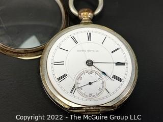 Hampden Pocket Watch. Boston Watch Co. 18S-11J-HN1K-U-(LAF)(EA331) #182,163 Coin Silver Case