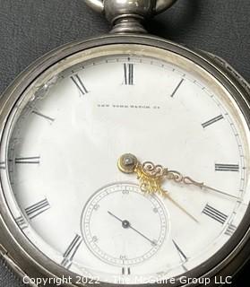 NY Watch Co.  Pocket Watch. J.C. Perry 18S-15J-HNlK-U (EA331) #52,347 Coin Silver Case
