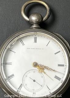 NY Watch Co.  Pocket Watch. J.C. Perry 18S-15J-HNlK-U (EA331) #52,347 Coin Silver Case
