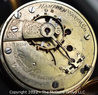 Hampden Pocket Watch. Geo. Durner, Milwaukee, 18S-11J-HN2L-U Micrometer regulator. (EA332-ROP) #393,924 