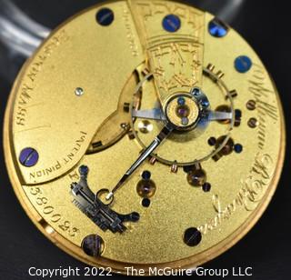 Hampden Pocket Watch. Movement Only. William B. Parazina, Boston Mass 18S-15J-HG2L-Adj. Micrometer regulator. (EAA 332 R.O.P.) #380,023