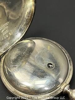 Hampden Pocket Watch. F. J. Barrell. Lenox, Mass. 18S-11J-HNK1-U (EA331) Coin Silver Case