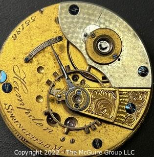 Hampden Pocket Watch. Movement Only. "Hampden", Springfield, Mass. 18S-15J-HG4K-U-(EA701 & Ency. p.124) #55,186  