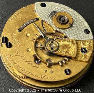 Hampden Pocket Watch. Movement Only. "Hampden", Springfield, Mass. 18S-15J-HG4K-U-(EA701 & Ency. p.124) #55,186  