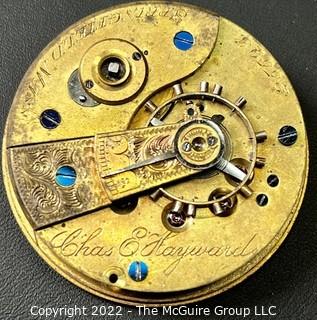 NY Watch Co.  Pocket Watch. Movement Only. Hayward, Chas. E (or) Hayward 18S-11J-HG4K-U-(EA701) #25,593                                         
