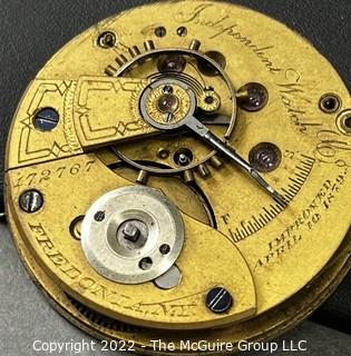 Hampden Pocket Watch. Movement Only. Independent Watch Co. Fredonia N.Y. Improved April 10, 1879 18S-HG1K-U-71 (EA331) #172,767             