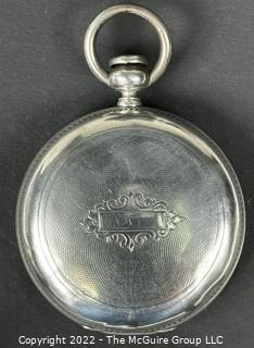 Hampden Pocket Watch. Hayward, Chas. E. (or) Hayward 18S-11J-HG3K-U-(EA700) #10,664  Coin Silver Case