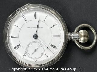 Hampden Pocket Watch. Legg, Harry F., Minneapolis, Minn. 18S-11J-HN2L-U- "XX" (EA332) #108,017  Coin Silver Case 