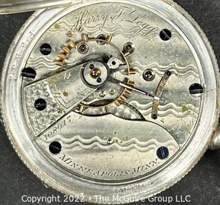 Hampden Pocket Watch. Legg, Harry F., Minneapolis, Minn. 18S-11J-HN2L-U- "XX" (EA332) #108,017  Coin Silver Case 